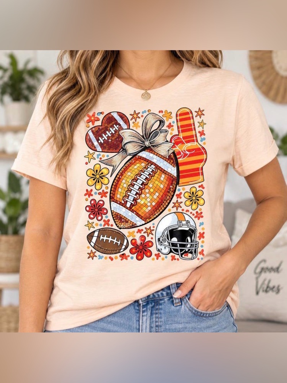 Retro Football Game Day Shirt, Floral Football Graphic T-Shirt